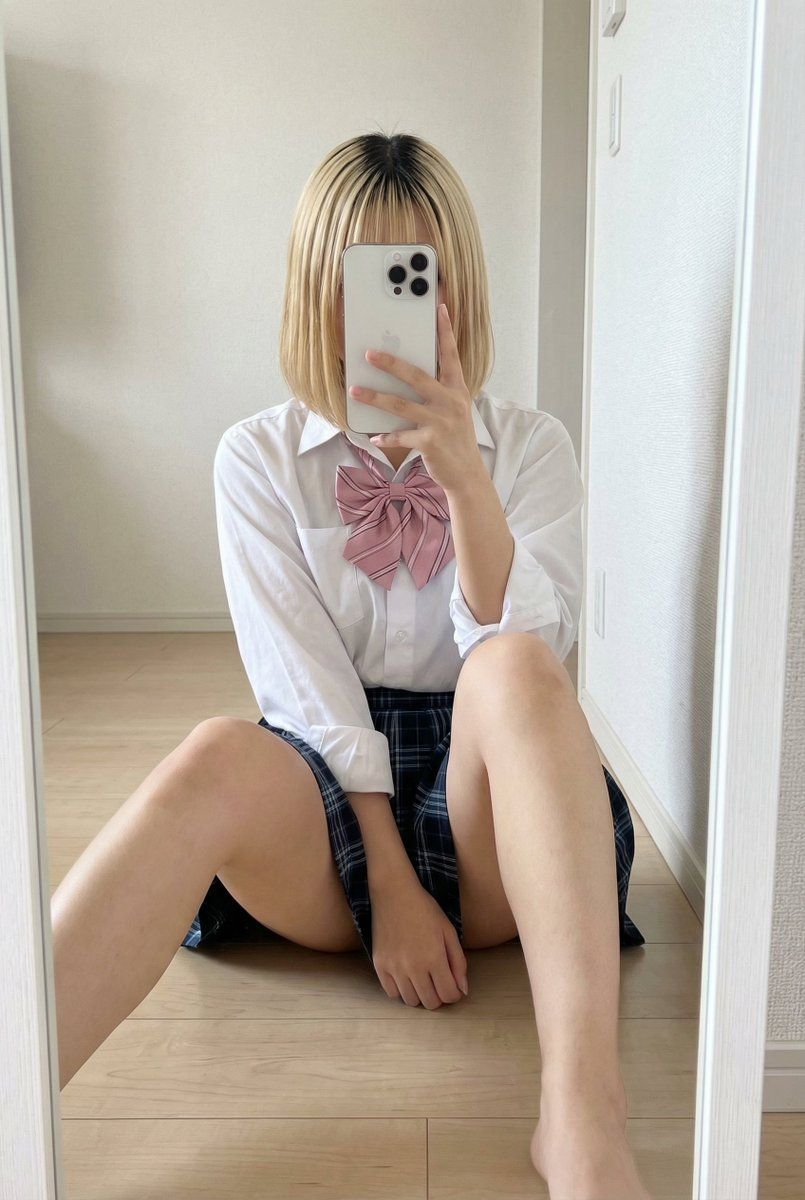 亚洲女学生镜子自拍的详细 JSON 提示 生成效果示例