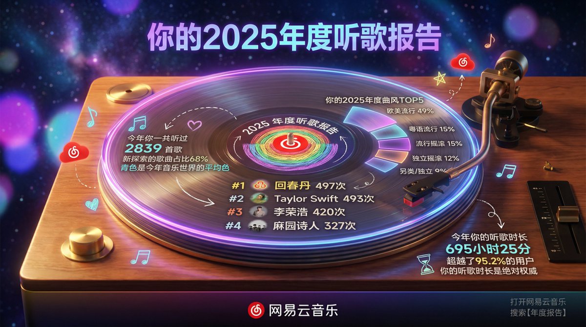 年度音乐报告黑胶唱片信息图提示 生成效果示例