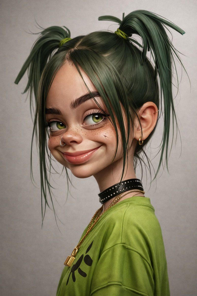 3D 渲染的 Billie Eilish 卡通肖像 生成效果示例