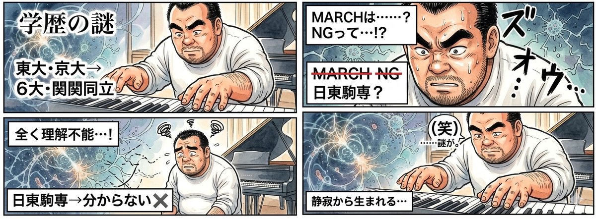 四格漫画的人工智能图像生成提示：学术沉默 生成效果示例