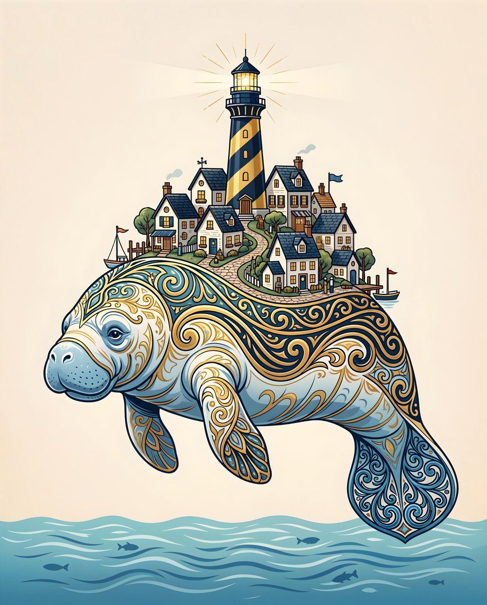 雄伟的海牛村插画 生成效果示例