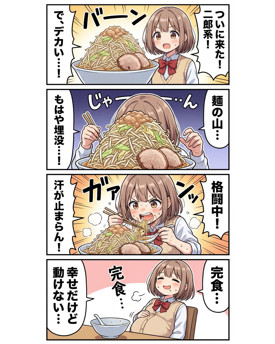 关于七海吃拉面的四格日本搞笑漫画 生成效果示例