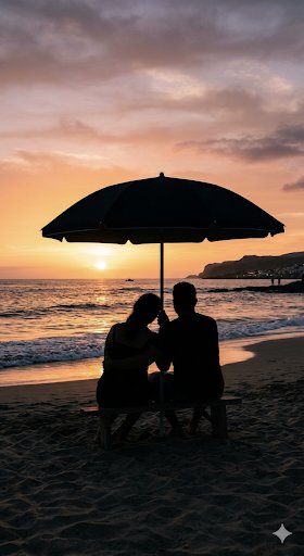 浪漫日落海滩剪影 生成效果示例