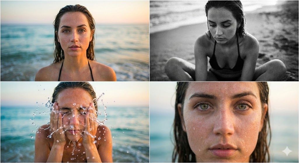 Ana de Armas 电影海滩拼贴提示 生成效果示例