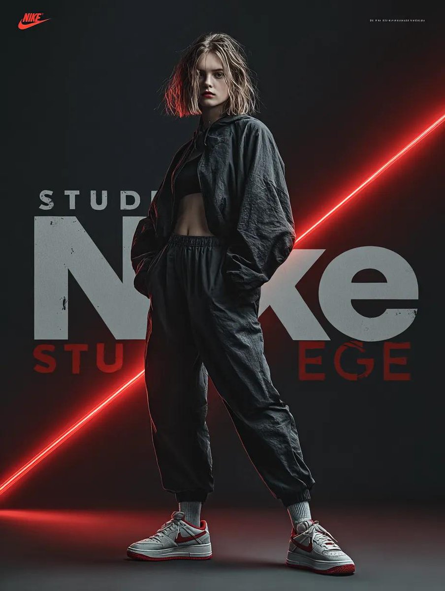 Nano Banana Pro 动态未来派 Nike 时尚广告提示 生成效果示例