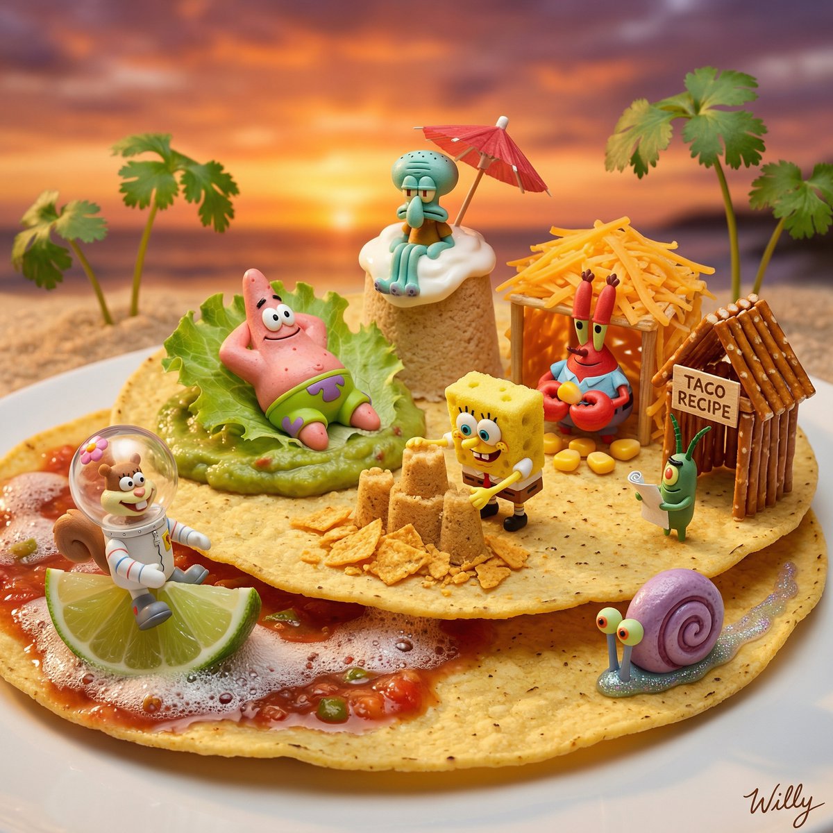 海绵宝宝 Taco 海滩度假村立体模型提示 生成效果示例