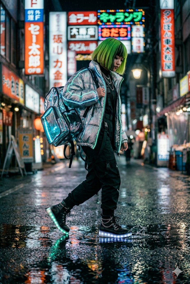 赛博朋克 Techwear 街拍 生成效果示例