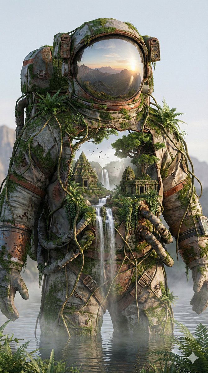 超现实自然遇见科幻宇航员套装生成效果示例