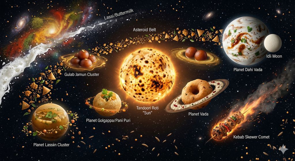 食物银河：宇宙印度街头食品太阳能系统 生成效果示例
