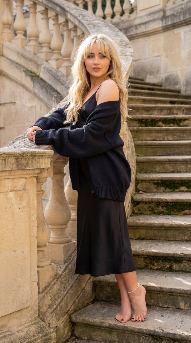 Sabrina Carpenter 新古典主义石楼梯肖像 生成效果示例