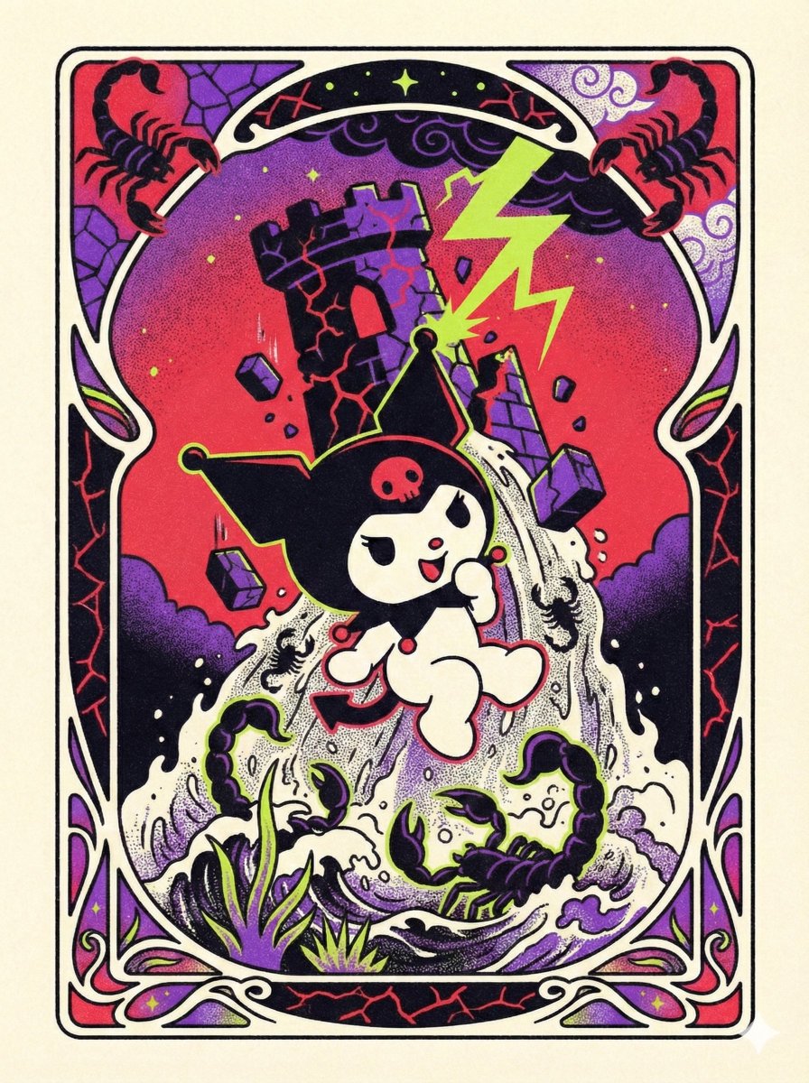 三丽鸥塔罗牌 Risograph 模拟 生成效果示例