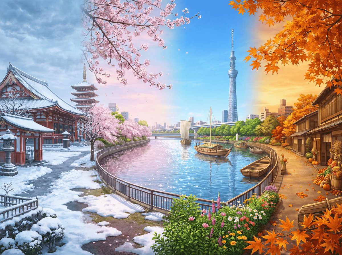 浅草和晴空塔四季全景 生成效果示例