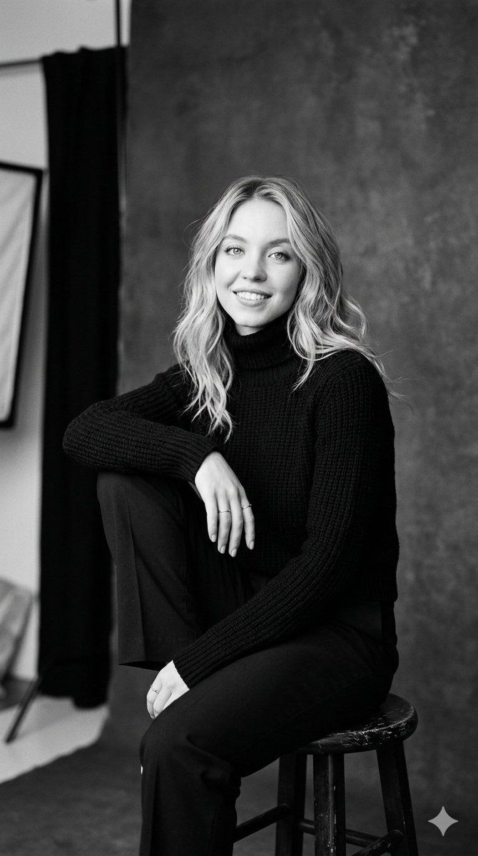 Sydney Sweeney B&W 工作室肖像 生成效果示例