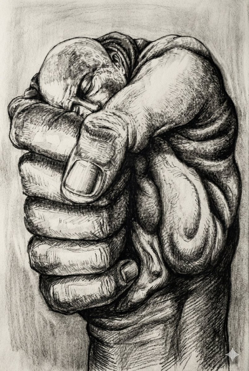 超现实木炭拳头素描生成效果示例