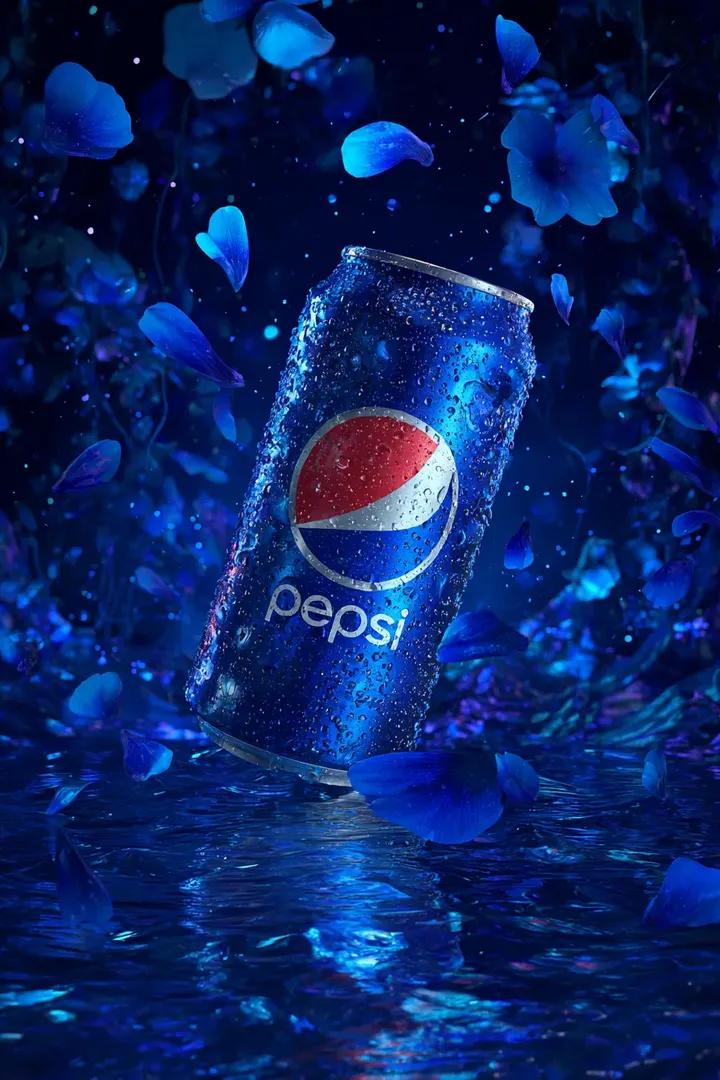 漂浮在宇宙花瓣中的百事可乐罐生成效果示例