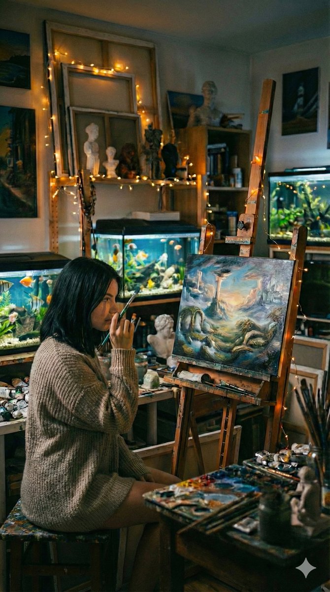 艺术家在工作室里的电影美术摄影 生成效果示例