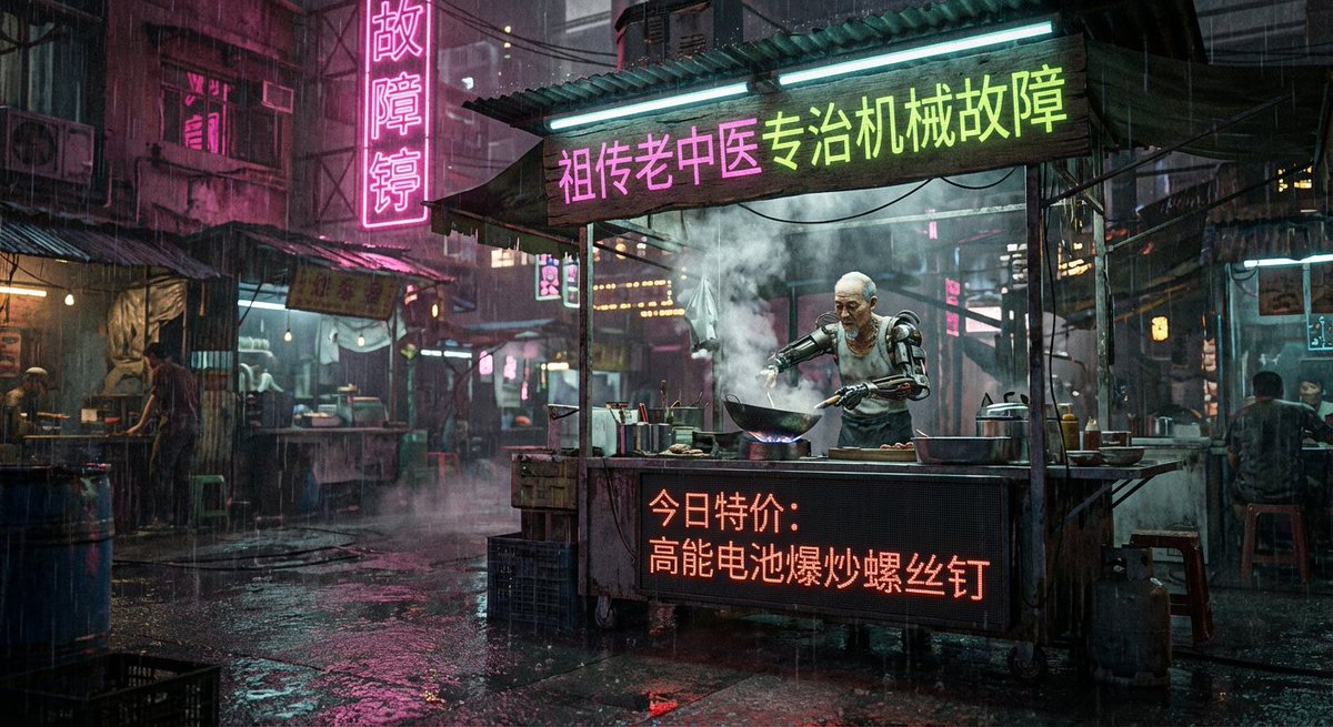 赛博朋克80年代中国街头地摊场景 生成效果示例