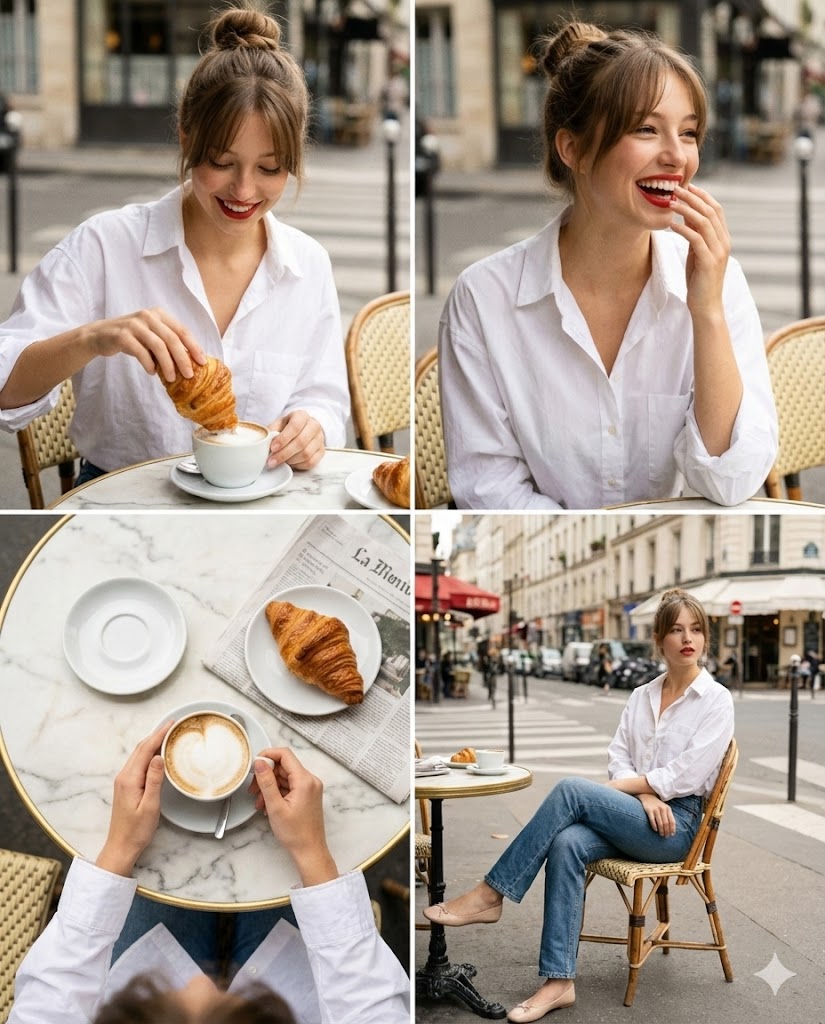 Parisian Cafe 多面板网格用于身份保护 生成效果示例