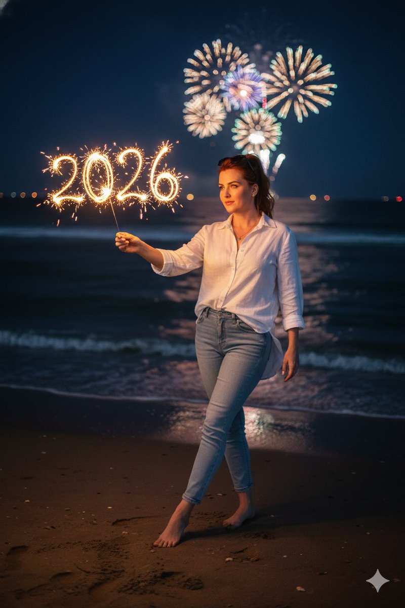 浪漫电影新年2026海滩夜景 生成效果示例