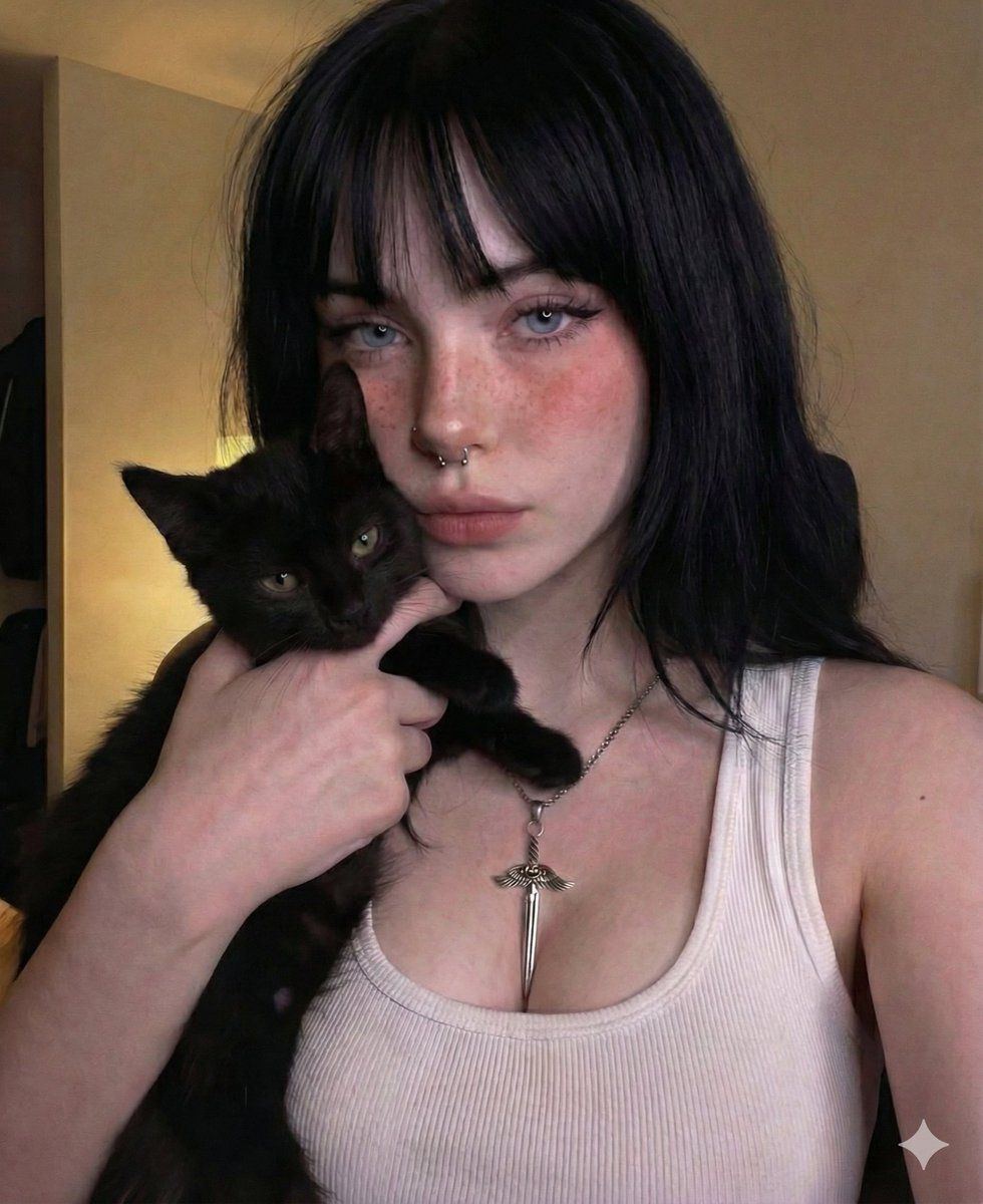 与黑猫同伴的软垃圾自拍照 生成效果示例