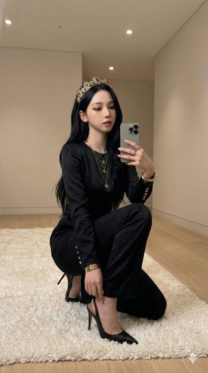 aespa Karina 戴皇冠的镜子自拍生成效果示例