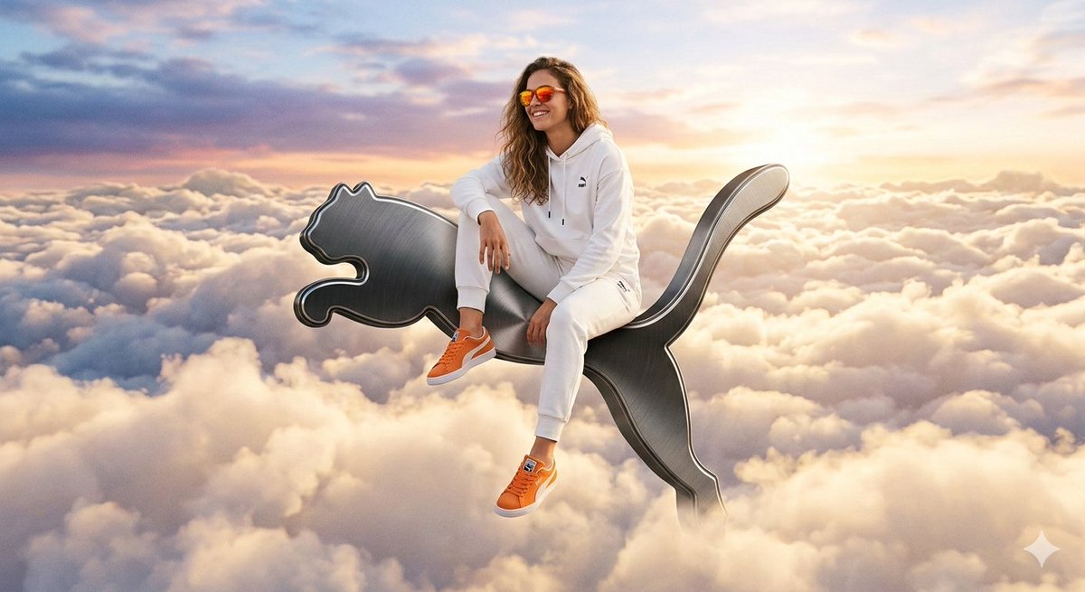 浮动 Puma 标志的超现实高级时装广告 生成效果示例