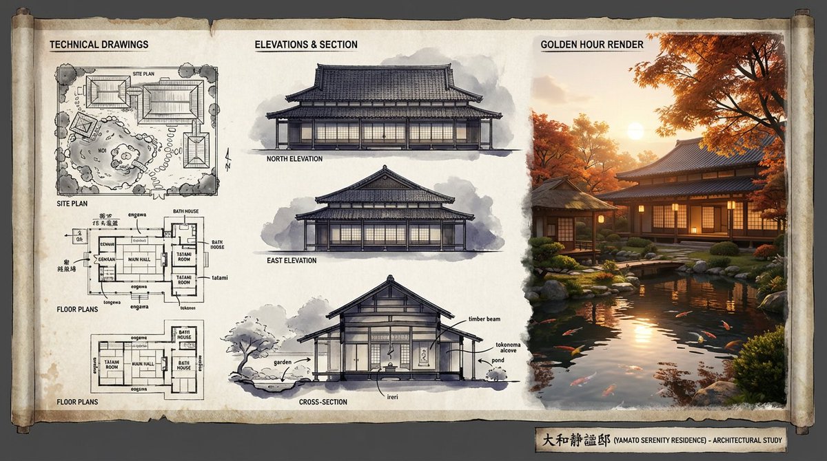 建筑插画演示板模板 生成效果示例