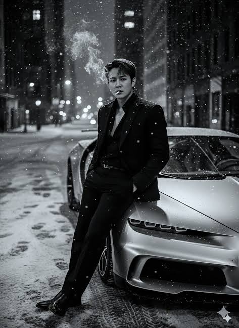 一个男人和一辆跑车的黑色电影提示 生成效果示例