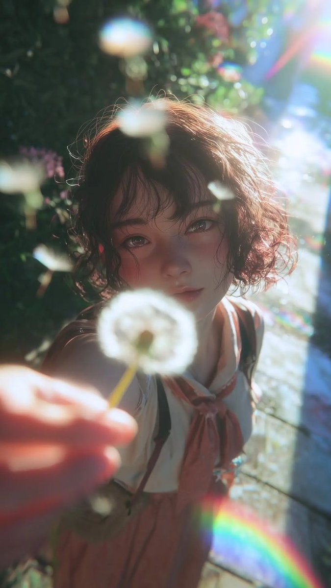 梦幻半现实动漫肖像的蒲公英女孩 生成效果示例