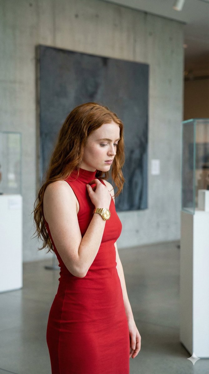 4K 红裙萨迪·辛克 (Sadie Sink) 自然抓拍肖像 生成效果示例
