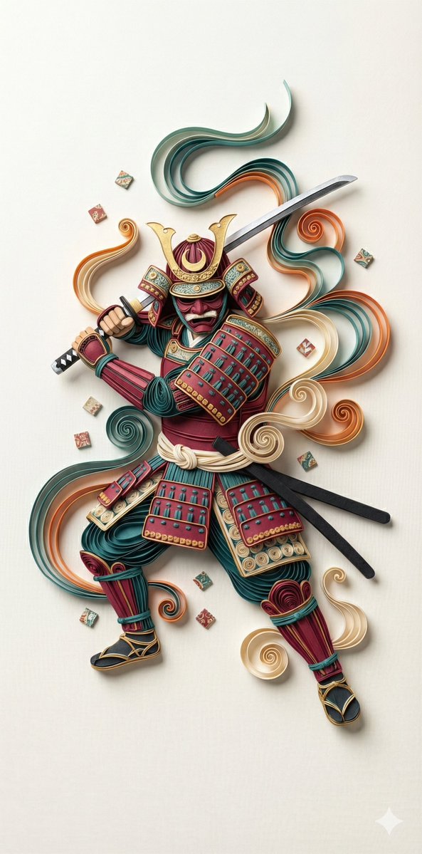 3D 衍纸艺术：武士 生成效果示例