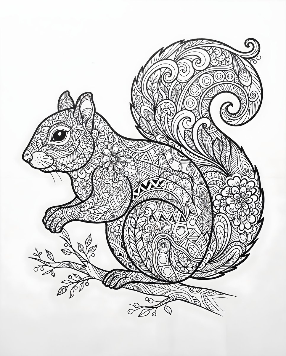 Zentangle 松鼠线描 生成效果示例