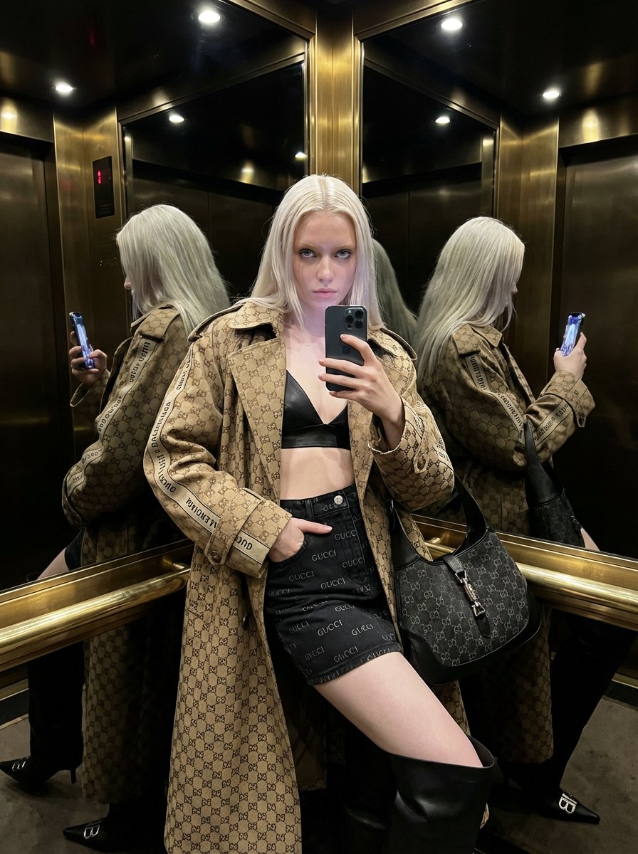Gucci x Balenciaga 黑客计划镜子自拍 生成效果示例