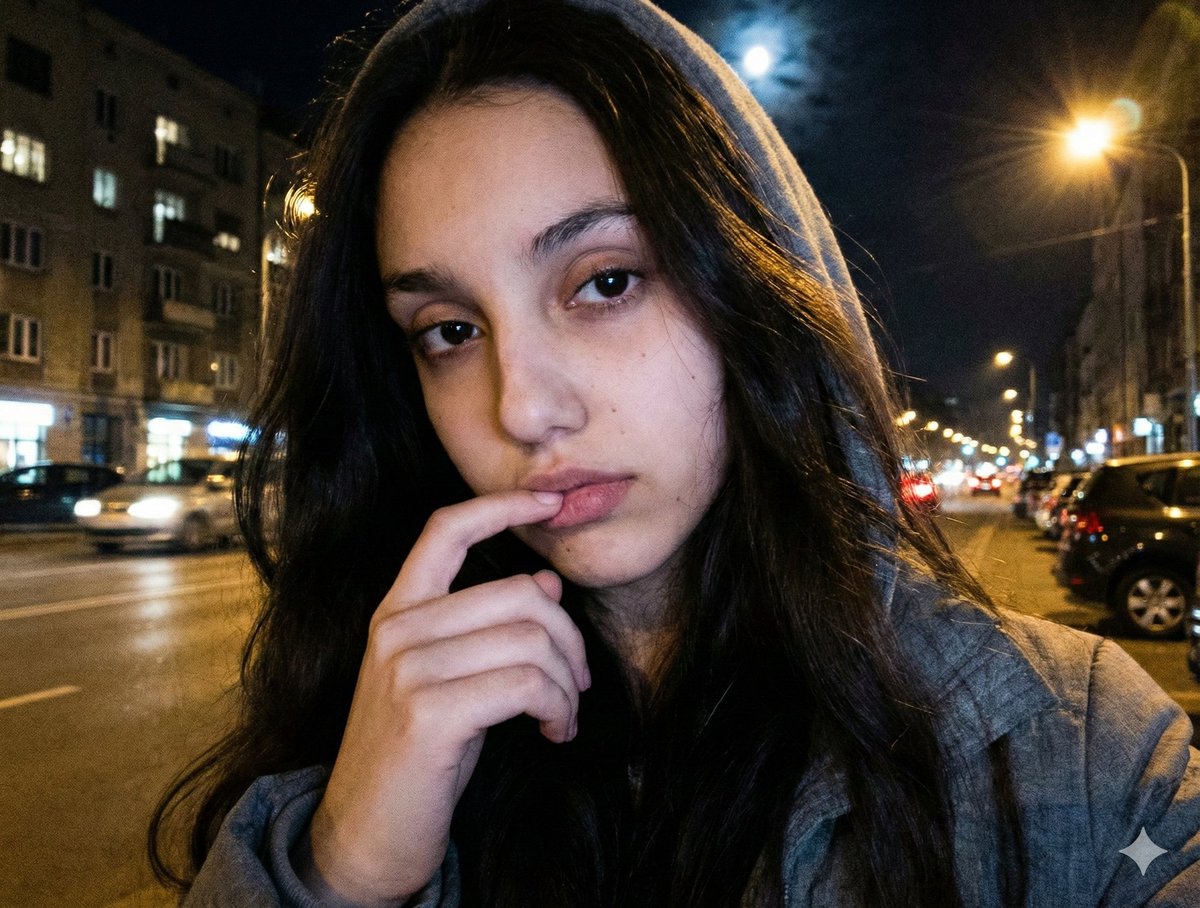 喜怒无常的夜间城市自拍提示 生成效果示例