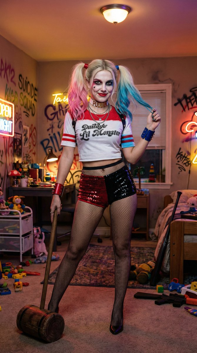 性感哈莉·奎恩 Cosplay 肖像提示 生成效果示例
