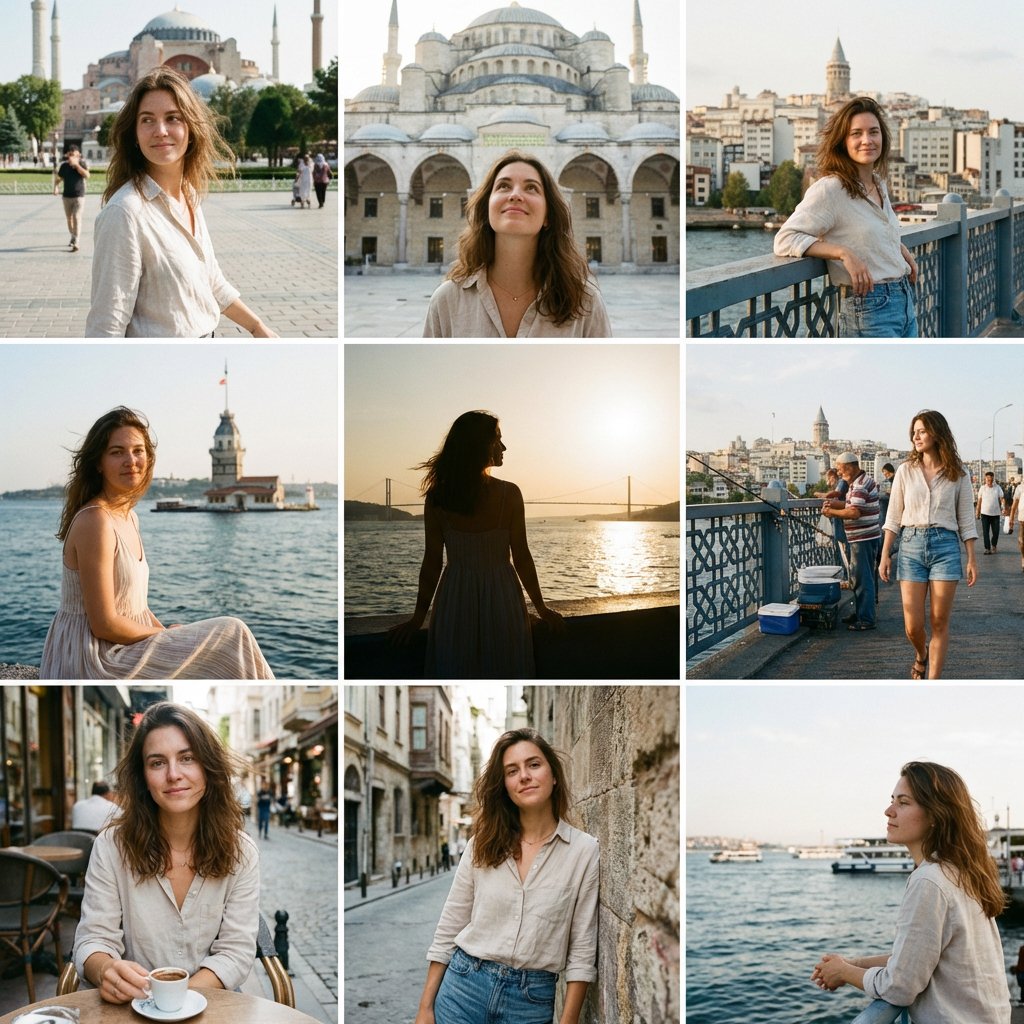 伊斯坦布尔有魅力的女人的 Instagram 旅行网格 生成效果示例