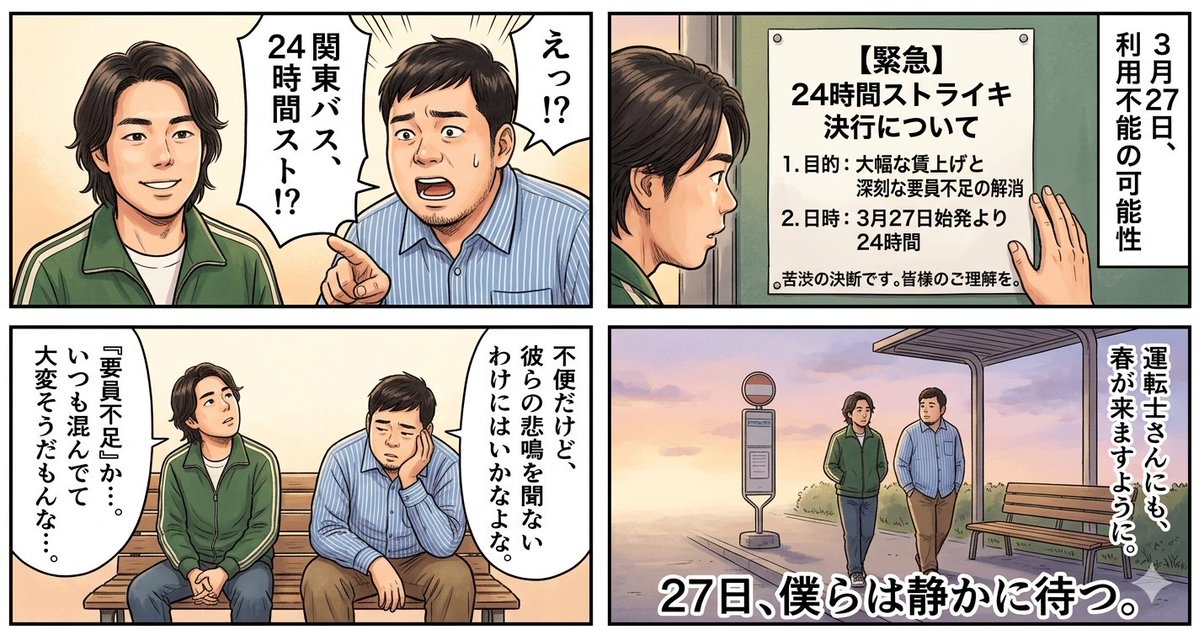 四格漫画一代：我们的公交车站的那一天 生成效果示例