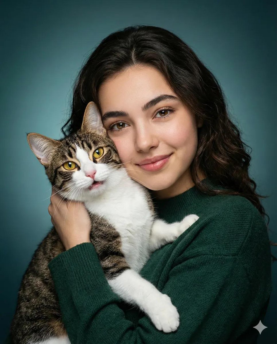 温馨的女人和猫肖像 生成效果示例