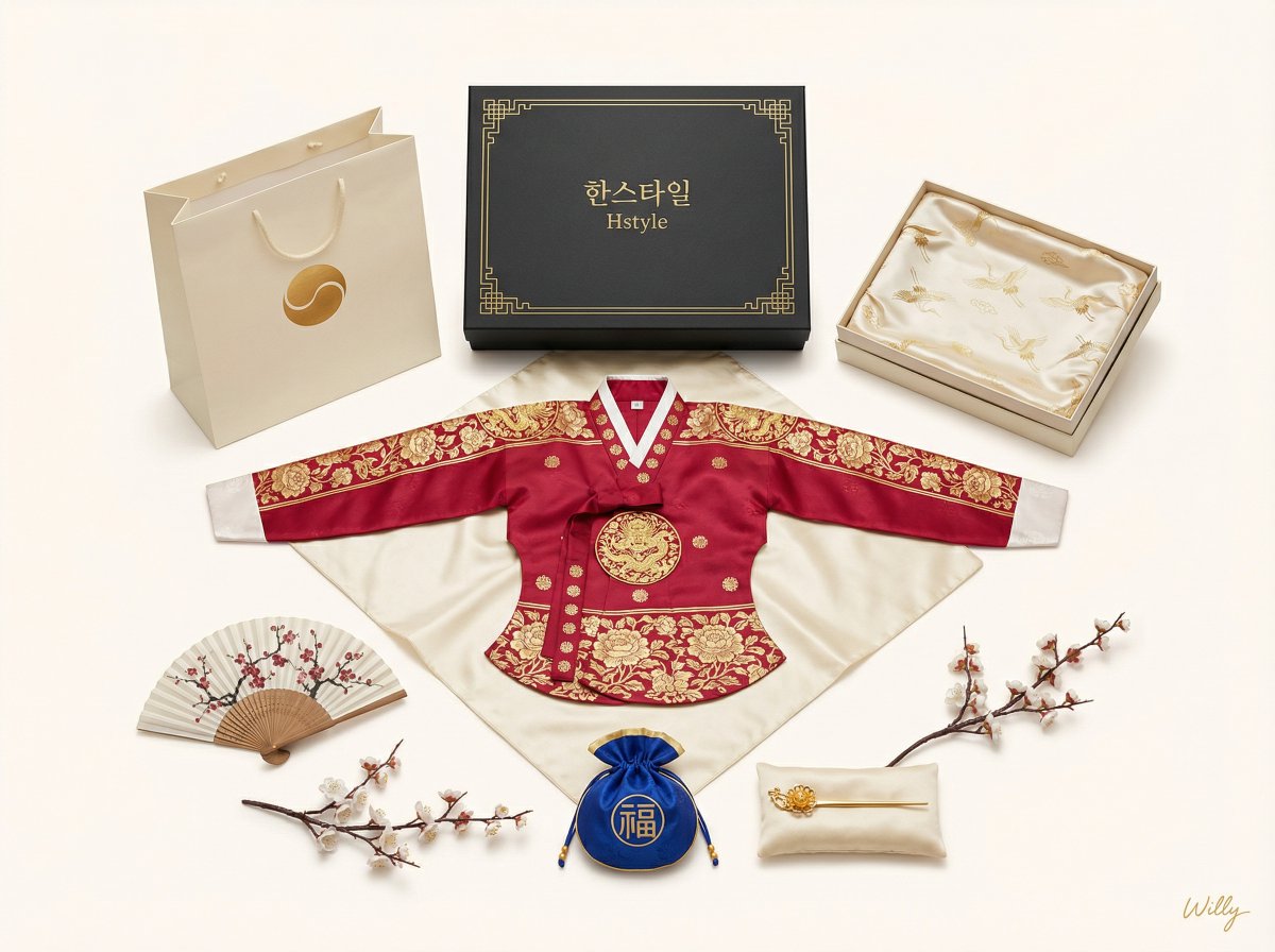 豪华韩国韩服产品模型（对称平躺） 生成效果示例