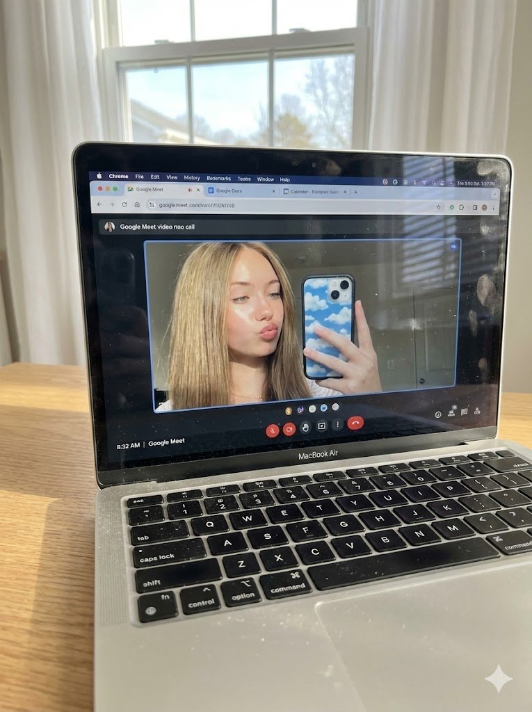 Google Meet 自拍期间 MacBook 屏幕的原始照片 生成效果示例