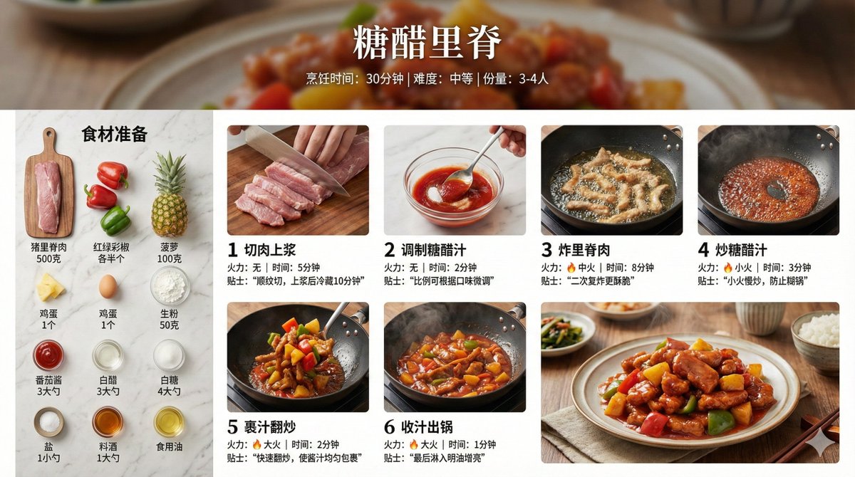 糖醋肉食谱信息图提示 生成效果示例
