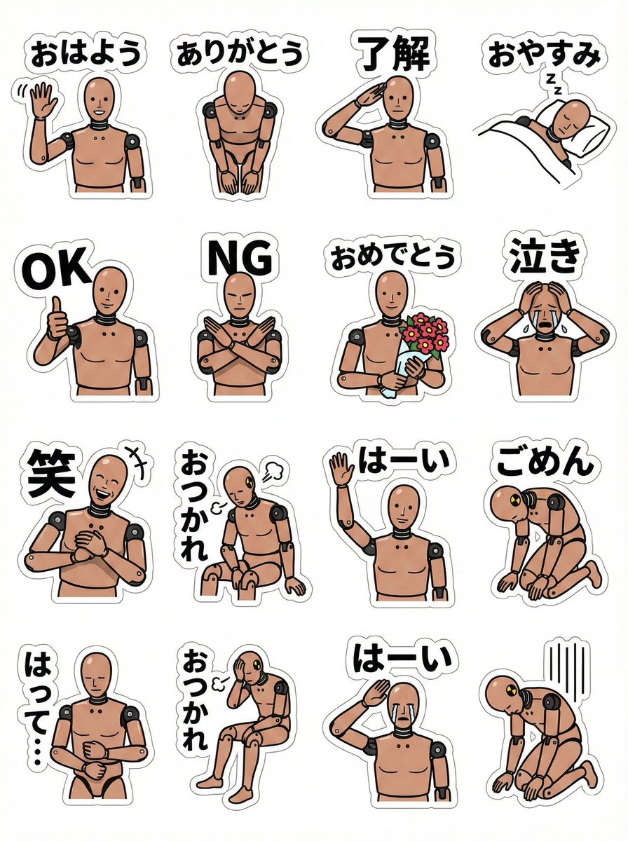 LINE 站立娃娃角色贴纸（日文）生成效果示例