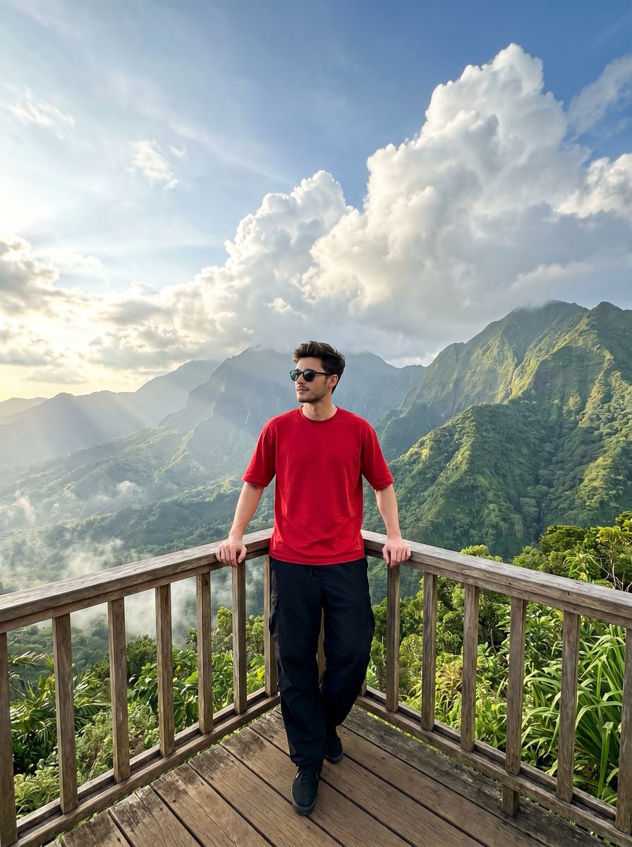 山上俯瞰的人的旅行照片 生成效果示例