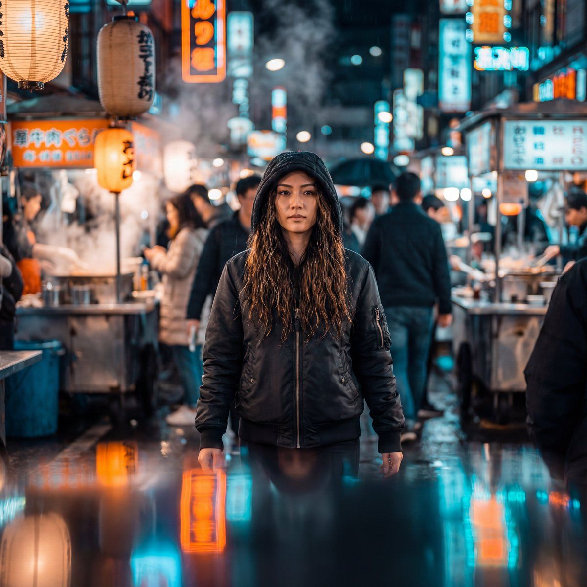 霓虹灯夜市电影肖像 生成效果示例