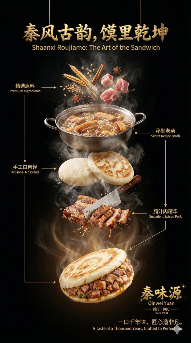 具有垂直分层的高级商业食品/产品海报模板 生成效果示例