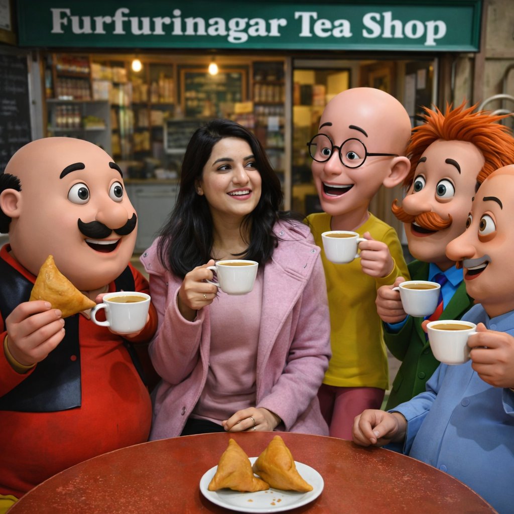 Motu Patlu 茶店场景与自定义面孔生成效果示例