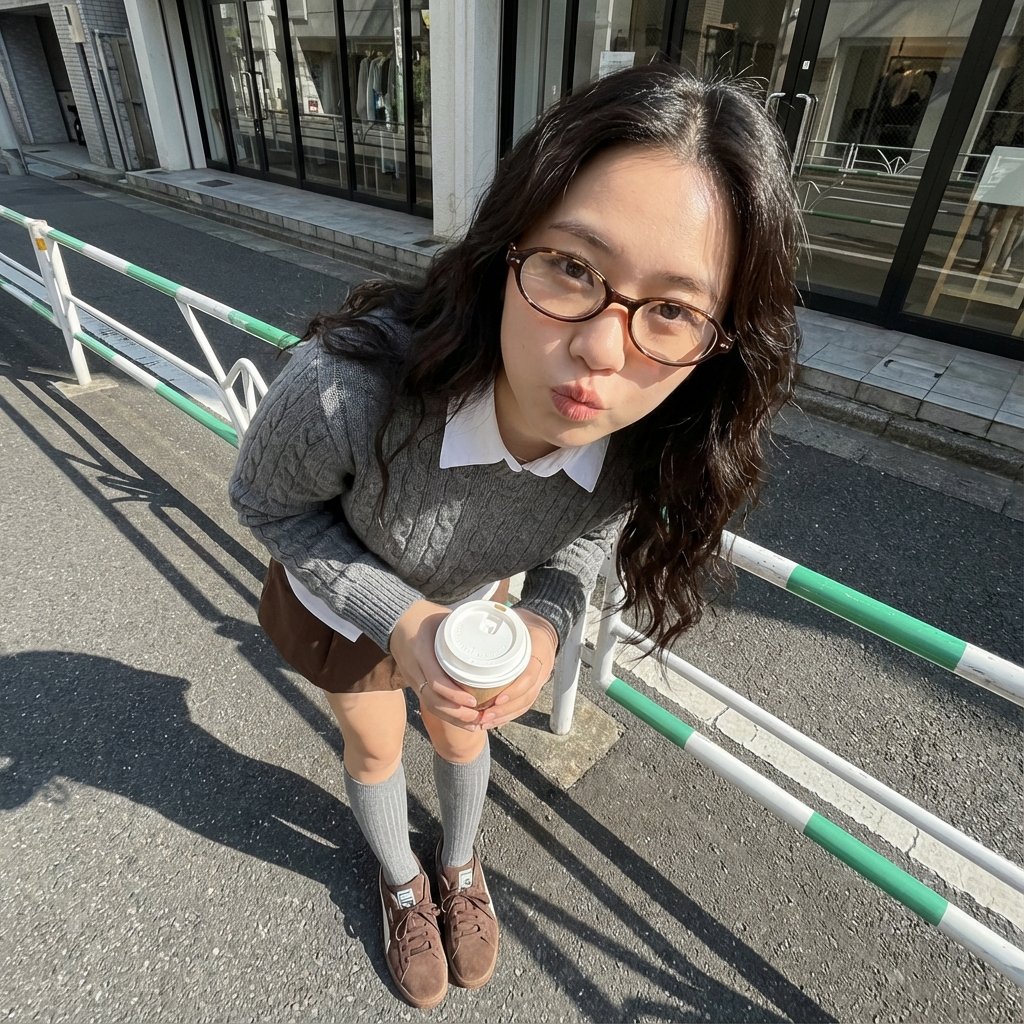 真实感可爱学术街头摄影肖像 生成效果示例