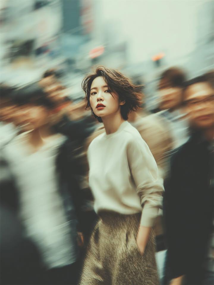 带有运动模糊的电影街头肖像生成效果示例