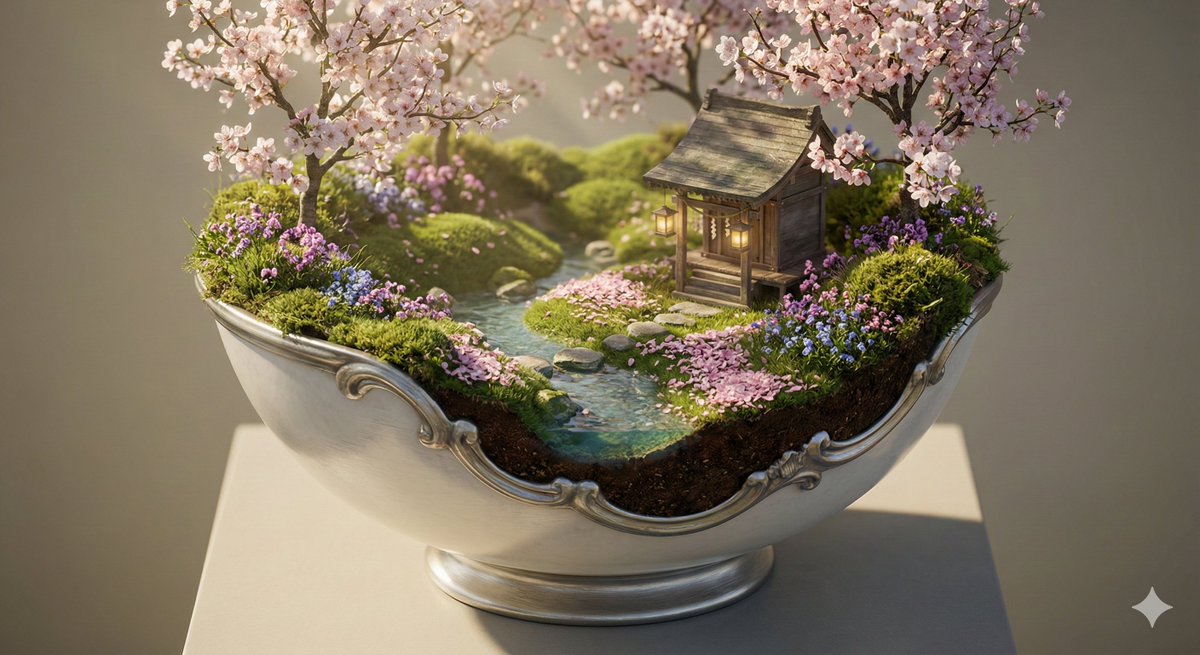 春天神社的华丽立体模型提示 生成效果示例