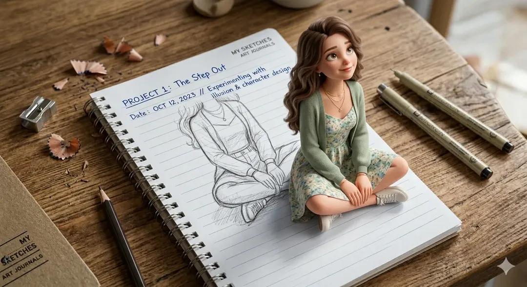 笔记本中女孩的 3D 弹出幻觉艺术作品 生成效果示例